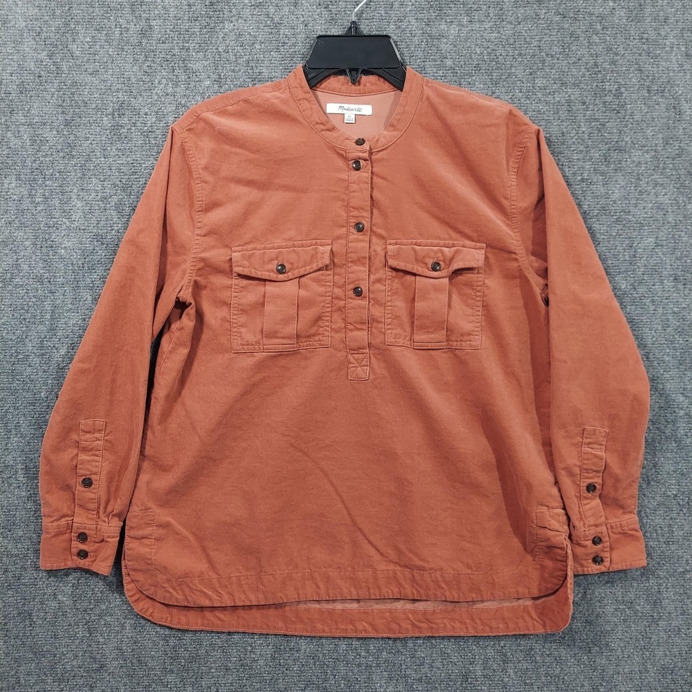 Madewell Blouse Womens XS Orange Corduroy Henley Long Sleeve‎ Utility Top